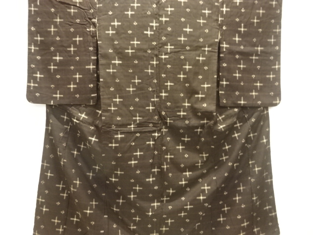 JAPANESE KIMONO / ANTIQUE KIMONO / SILK / DOROZOME / TSUMUGI / WOVEN CROSS